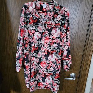 Gorgeous EUC Carolina Belle Red Floral Print Popover Shirt Dress Size XL